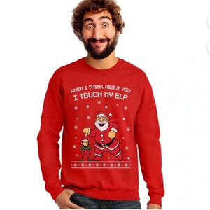 Gildan Funny/ugly Christmas Sweatshirt, “I Touch My Elf” SZ Large (Worn Once)